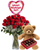 24 rose Valentine’s bundle in Albuquerque with two dozen roses arranged in a vase, Valentine’s balloon, teddy bear, and chocolates from a local florist