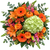 Fall in Bloom bouquet with orange roses, lilies, gerberas, green hydrangea, and a pumpkin pick at ABQ Flower Market in Albuquerque.