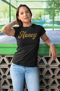 Honey Iron On Decal, Iron On Transfer, Honey Heat Transfer Decal, Iron On Decal For Apparel , Honey Gold Glitter Letters