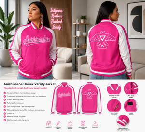 Anishinaabe Varsity Jacket,  Pink Thunderbird Unisex Jacket