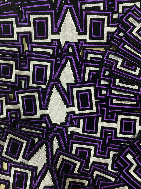 Iroquois Flag Iron On Patch,  Black Velvet Wampum Belt Iron On Patch