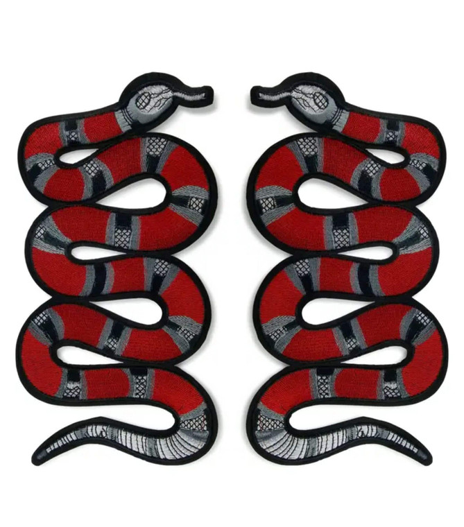 Set of 2 Red Snake Embroidered Iron-On Patch, Snake Large Back Patch