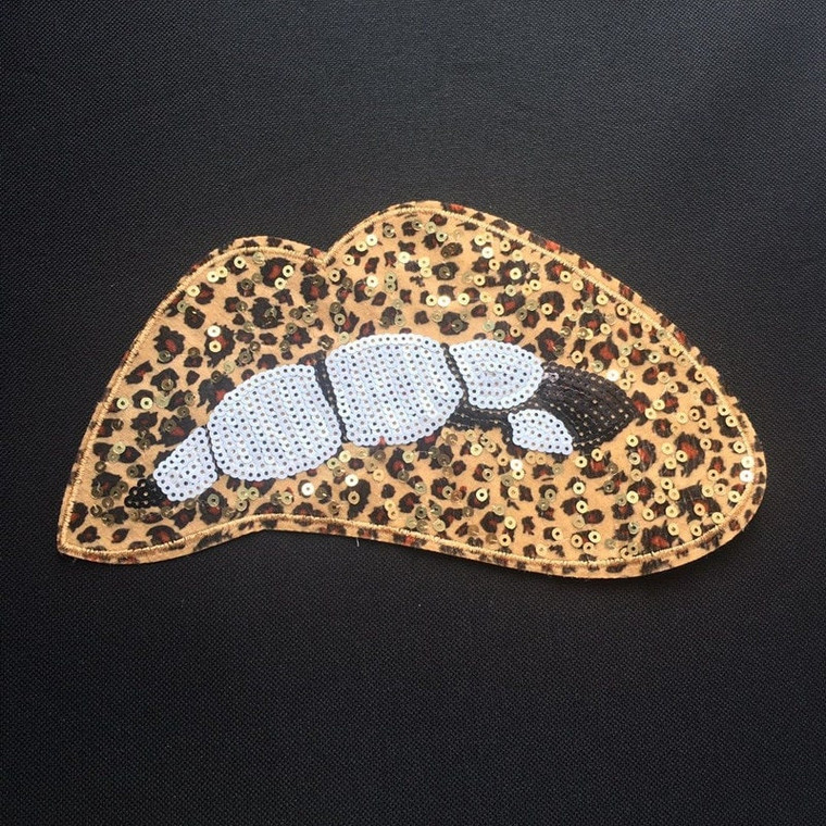 Leopard Print Sequin Lips,Lips Sequin Iron-On Patch,Sequin Sexy Lips