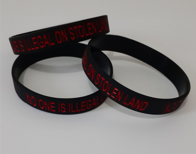 No One Is Illegal On Stolen Land Silicone Wristband, Debossed Color Filled Wristband