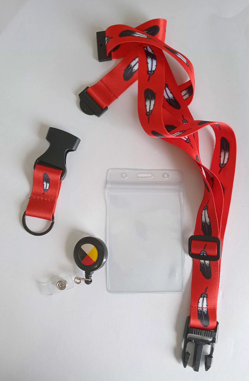 Eagle Feather Badge Reel Lanyard-Retractable Reel Four Direction Badge Holder