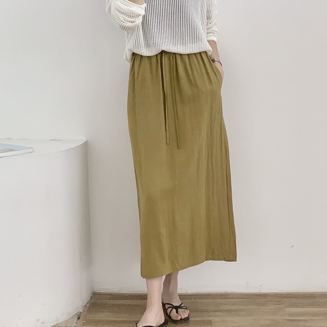 Drawcord Midi Skirt