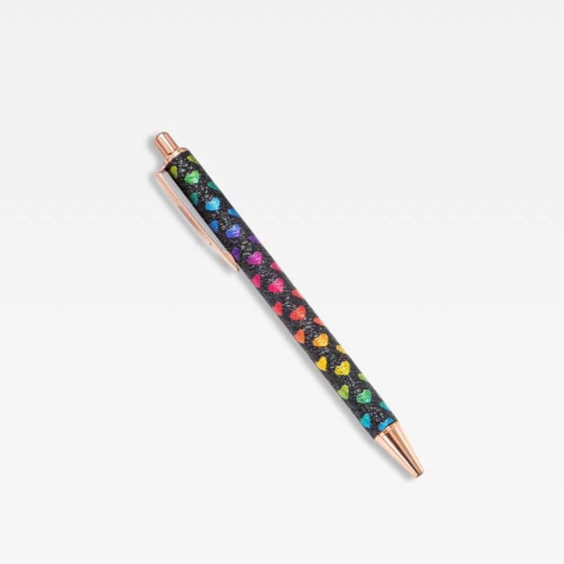 Office Home School kawaii cute writing Ballpoint Pen metal Stationery supply Pens in black with multi color love hearts