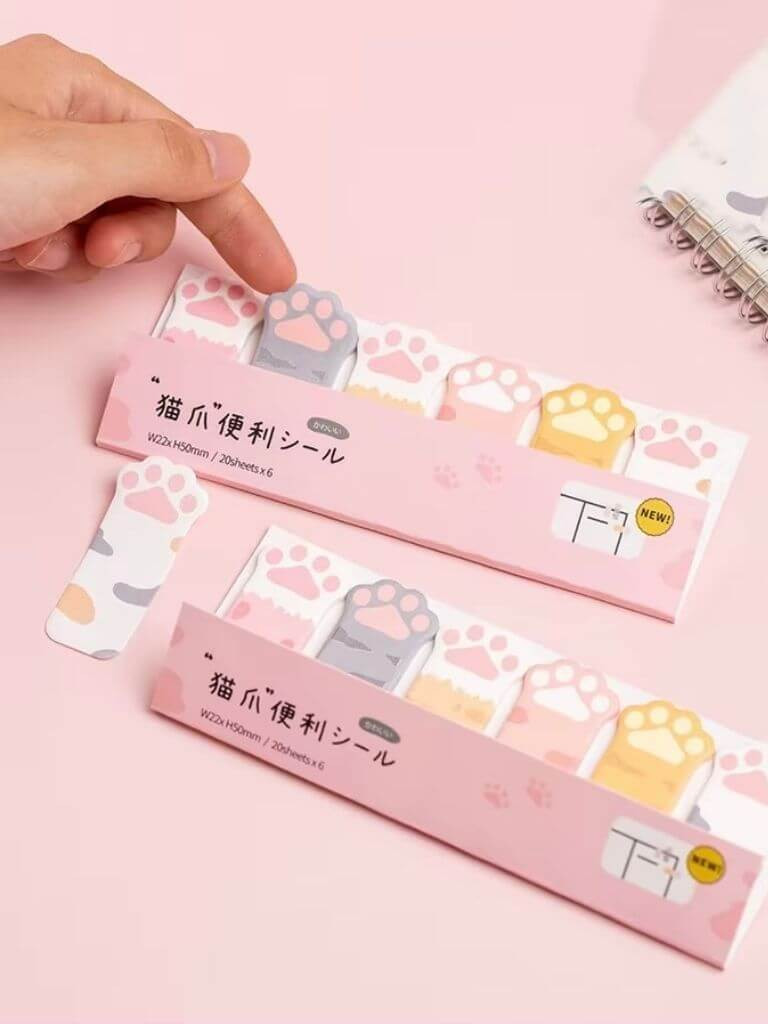Office home school Kawaii Stationery kitty kitten Cartoon Cat Paw Memo Pad Bookmark Flags Index Tab Sticky Notes Label Paper Stickers in multi color