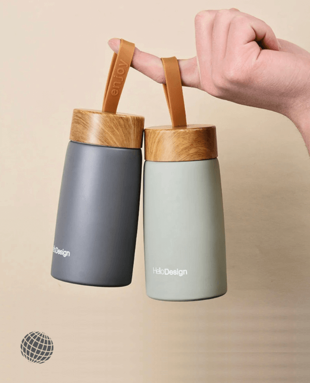 Wood Grain Hydro Water Bottle Creative Hello Design Cute Green Auburn brown Blue Pink Wood Grain Thermos Mug Stainless Steel Vacuum Water Cup Mini Pot Belly Cup Tumbler Cup Hydro Flask Trending Vacuum Flasks & Thermoses