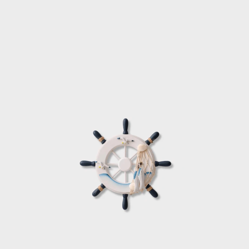 Indoor Outdoor Garden New England USA American Mediterranean Helmsman Nautical Ornament Ships Rudder steering wheel Wall Hanging Wooden Crafts for Home Decoration Beach Seaside Blue White