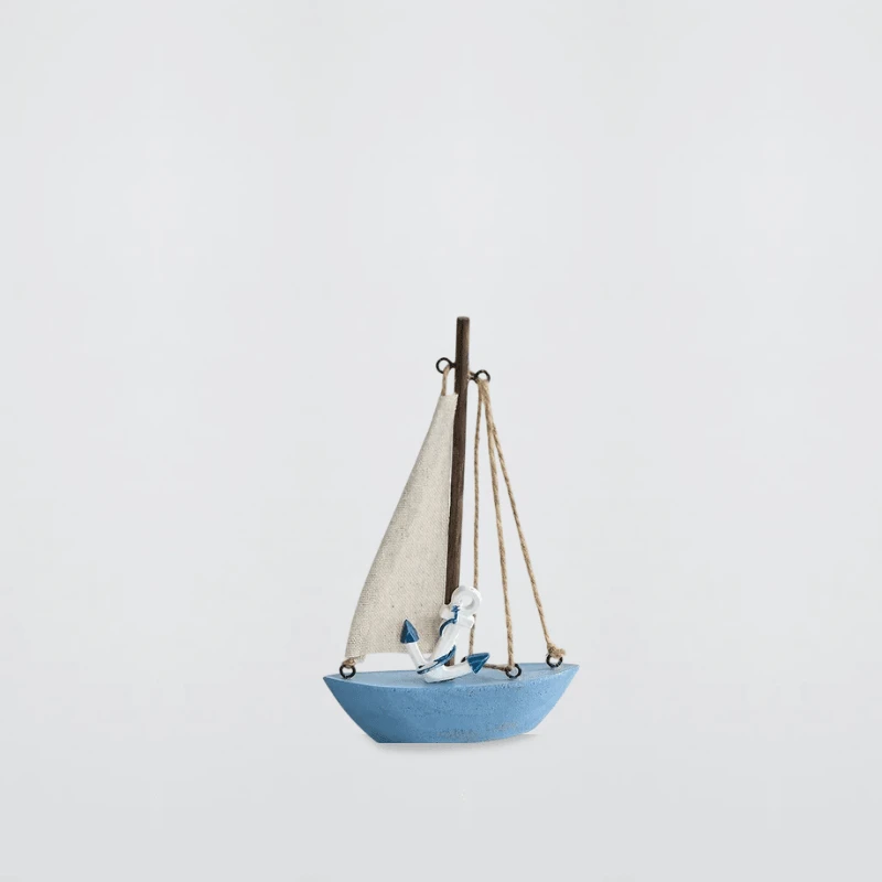 Indoor Outdoor Garden New England USA American Mediterranean Vintage pastel Colored Nautical Themed Wooden sailing Sailboat Boats Model Home Decoration Hotel Room Figurine The Best Gift for Adult Teenagers in blue