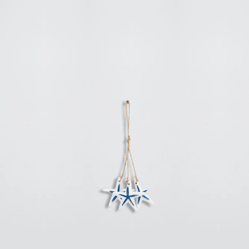 Indoor Outdoor Garden Nautical Themed Entryway reception Wooden starfish Hanging Coastal Beach Pendants for Sea Life Ocean Home Wall Decor Fishnet Ornament decoration Party Gift Office in white with blue multi color