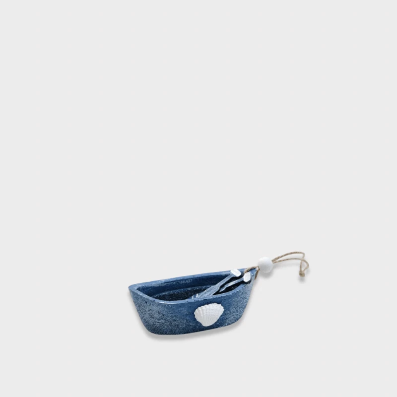Indoor Outdoor Garden Nautical Themed Entryway reception Wooden Marine Mini Miniature Fishing Rowing Boat Hanging Coastal Beach Pendants for Sea Life Ocean Home Wall Decor Fishnet Ornament decoration Party Gift Office in white with deep dark blue multi color 9.5cm