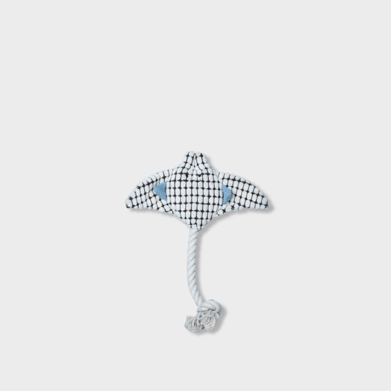 Cute Kawaii Pet’s Nautical theme Manta Ray Dog Chew Toy, Cotton Rope Squeaky Stuffed, Interactive Puppy Bite Relief Toys, Dogs Teething aids in light gray grey white with brown