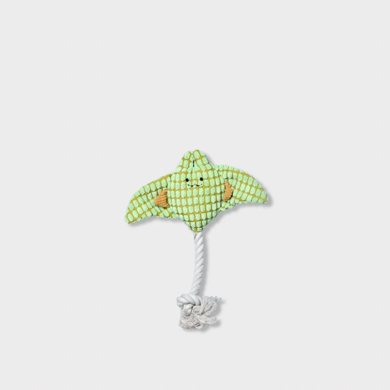 Cute Kawaii Pet’s Nautical theme Manta Ray Dog Chew Toy, Cotton Rope Squeaky Stuffed, Interactive Puppy Bite Relief Toys, Dogs Teething aids in green with white orange