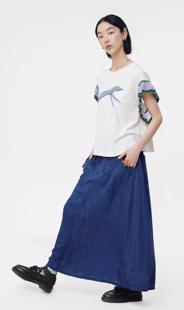 Women’s woman womens petite-, tall-, plus-, size Short ruffle Sleeves Spring Summer Contrast Collar Design Drop-shoulder Pure Cotton round O-neck Crewneck Graphic T-Shirt  Tops Festival Tees in white with multi color
