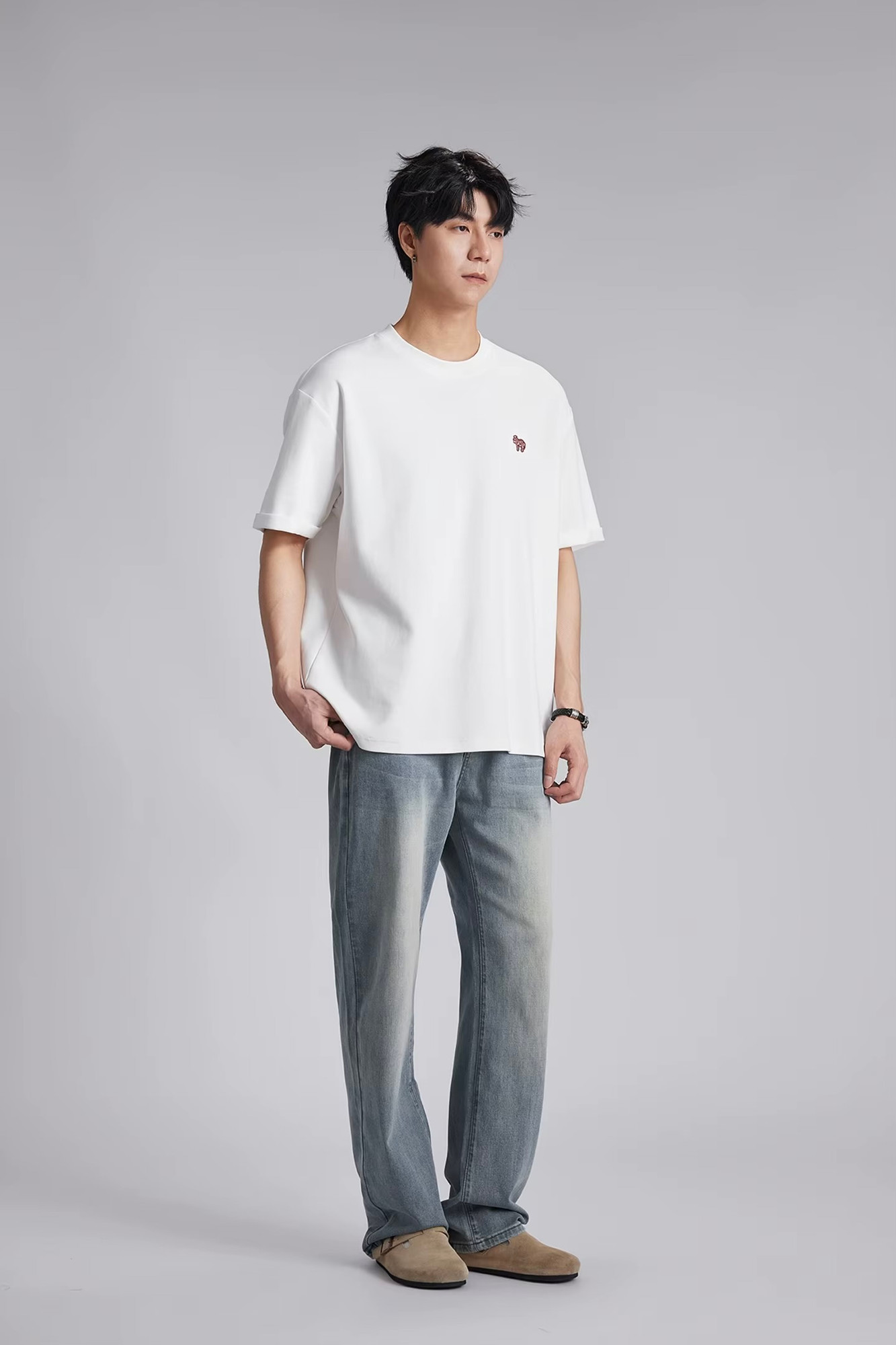 Men’s man mens petite-, tall-, plus-, size Mini animal sheep Logo Embroidery Color Contrast Summer Crew Neck Loose Soft Breathable Casual Short half Sleeve crewneck round O-neck T-Shirt Tops T-Shirts in white