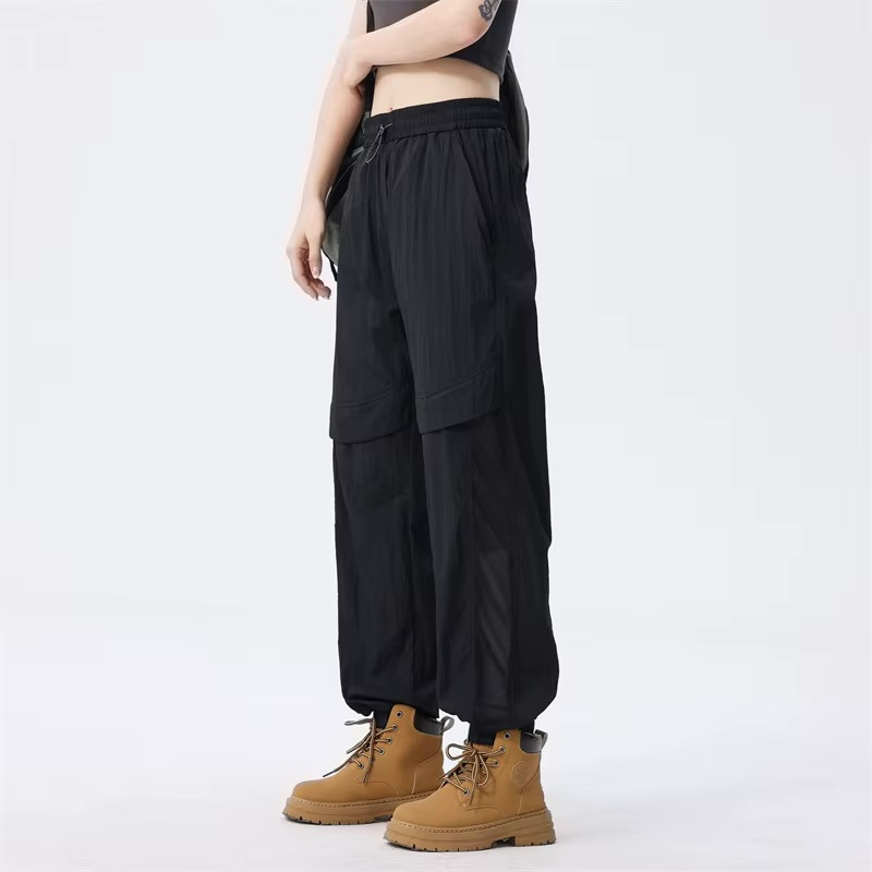 Women’s woman womens Men’s man mens Unisex Genflex Gender Neutral Genderfluid petite-, tall-, plus-, size Straight Loose American Youth Casual Straight Fashion Thin Style S-5XL Mid-rise Wide-leg Baggy Cargo Pants Breathable Thin Trousers in black