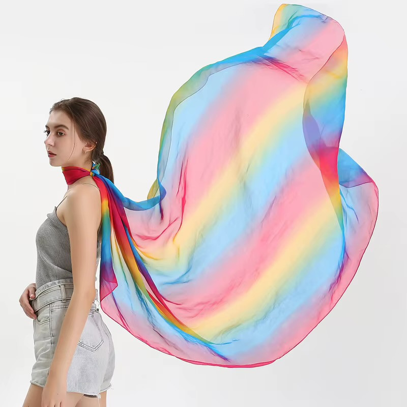 Women’s woman womens petite-, tall-, plus-, size alternate aesthetic luxury Casual summer holiday festival getaway accessory long striped rainbow scarf Fashion Scarves accessories in multi color contrast