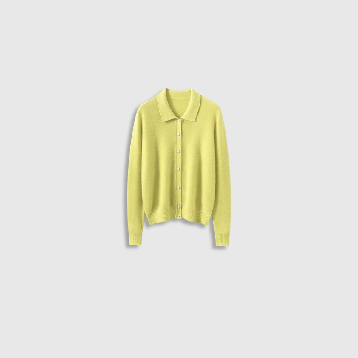 Women’s woman womens petite-, tall-, plus-, size Light Luxury High-quality Elegant Winter commute wfh office workwear evening party turn-down v-neck polo collar button close cashmere cardigan sweater cardigans in lemon yellow