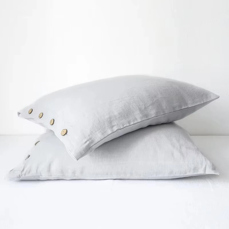 Luxury rectangular 100% pure french linen Pillowcase with button close Living Room Bedroom France Cushion Pillows Props Gifts in natural linen sky light Gray grey color