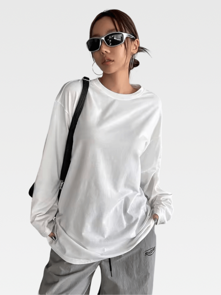 Women’s woman womens petite-, tall-, plus-, size Light Luxury High-Quality Round O-neck Crewneck long Sleeves with drop shoulders and band cuffs tee T-Shirt Pullover Style tops Tees  T-shirts in white