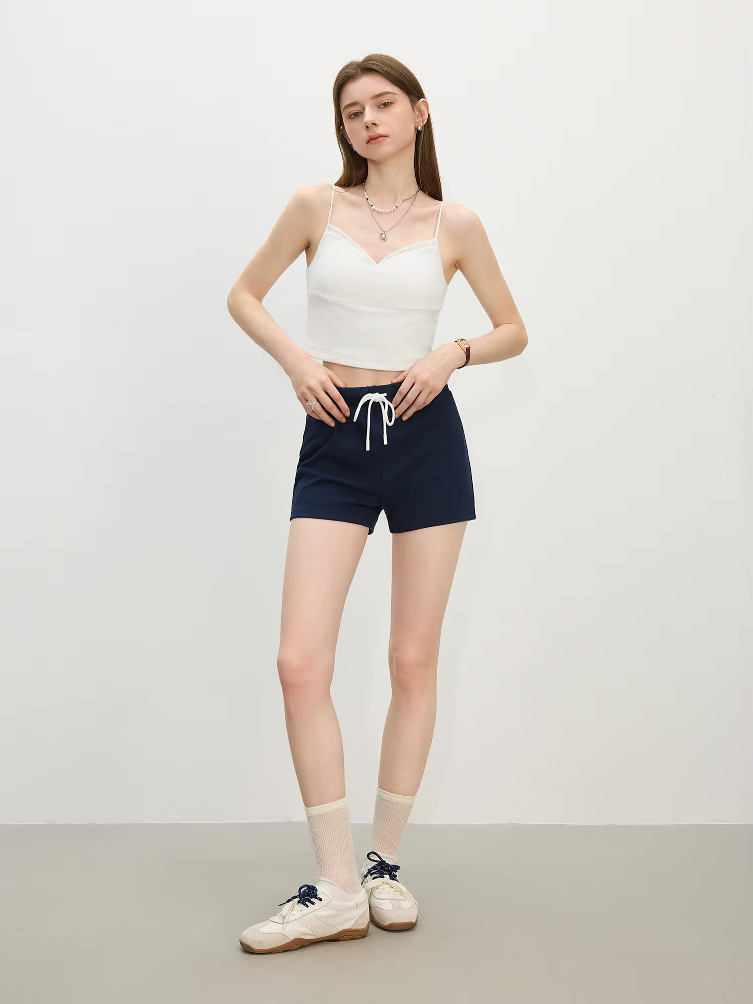 Women’s woman womens petite-, tall-, plus-, size Casual Fall Autumn Winter loose classic Vintage style Female drawstring close hot short pant knitted Sports Shorts sportswear in blue with white drawcord close