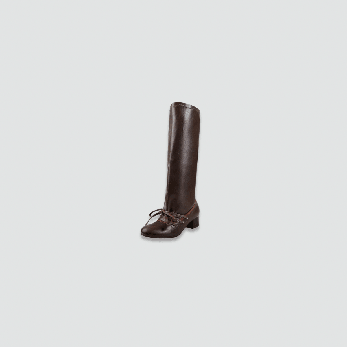 Women’s woman womens petite-, tall-, plus-, size Casual Summer holiday vacation getaway evening party wear indie style loose classic Vintage vintage style Female high rise knee length tie lace-up genuine leather cowhide boots Fashion footwear in coffee brown
