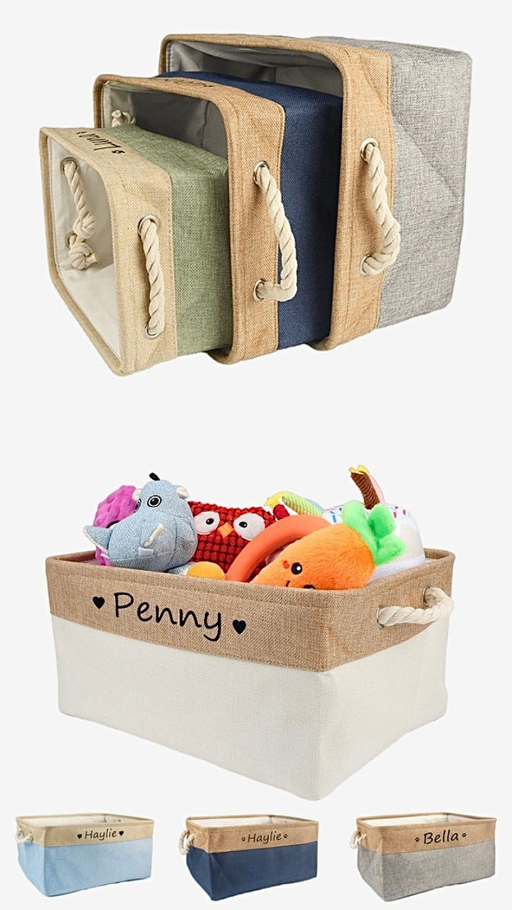 Personalized Dog Toy Basket Free Print Pet Storage Box Cat DIY Custom Name Child Kids Toys Bathroom Laundry Clothes Accessories Organize Storage Home Kitchen Study Office Accessories Trending