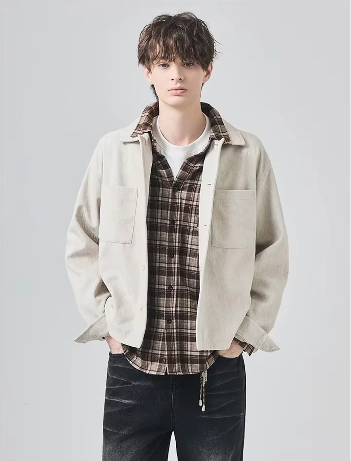 Men’s man mens petite-, tall-, plus-, size Fall Autumn Winter loose classic Vintage style Long Sleeves v-neck turn-down collar button close patch pocket at chest Casual Jacket Fashion coat Jackets in white