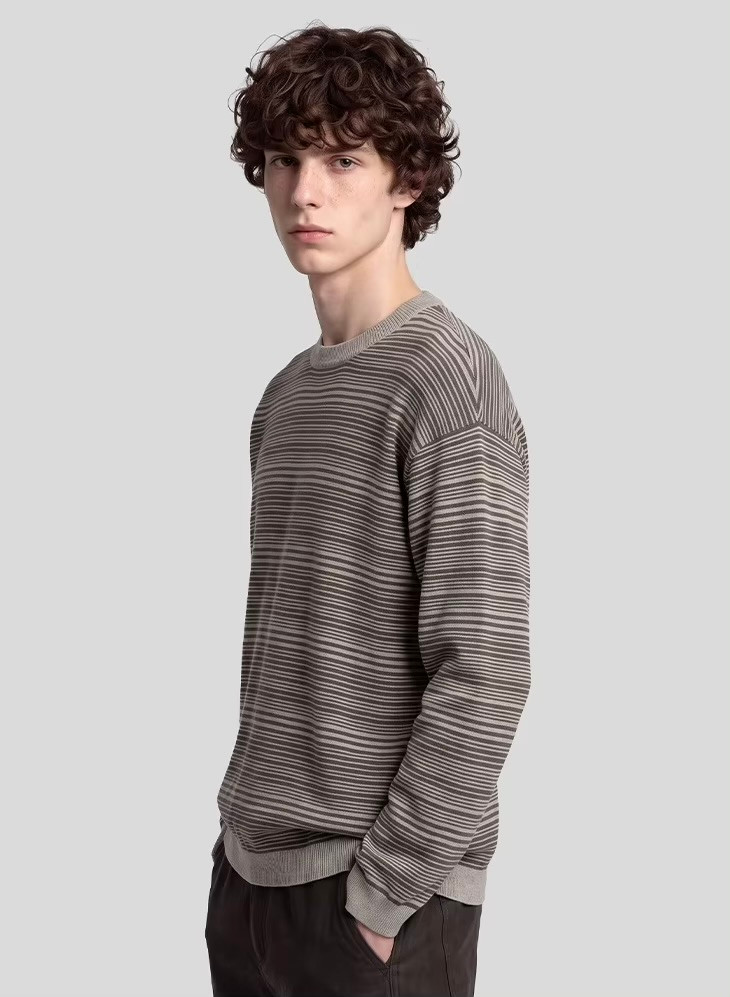 Men’s man mens petite-, tall-, plus-, size Fall Autumn Winter loose classic Vintage style stripes Long Sleeves crewneck round o-neck collar striped Casual Sweater Fashion sweaters in coffee with brown stripe