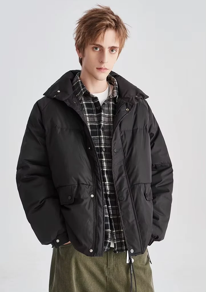 Men’s man mens petite-, tall-, plus-, size Fall Autumn Winter loose classic Vintage style Long Sleeves v-neck turn-down collar button zipper close patch pocket at chest Casual Puffer Jacket Fashion coat Jackets in black