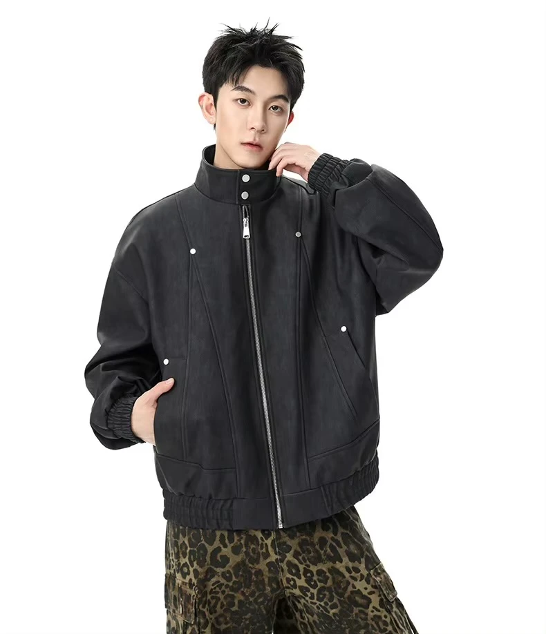 Men’s man mens petite-, tall-, plus-, size Fall Autumn Winter loose classic Vintage style Long Sleeves stand turn-down collar v-neck collar Casual Jacket Fashion outerwear Jackets coat in black