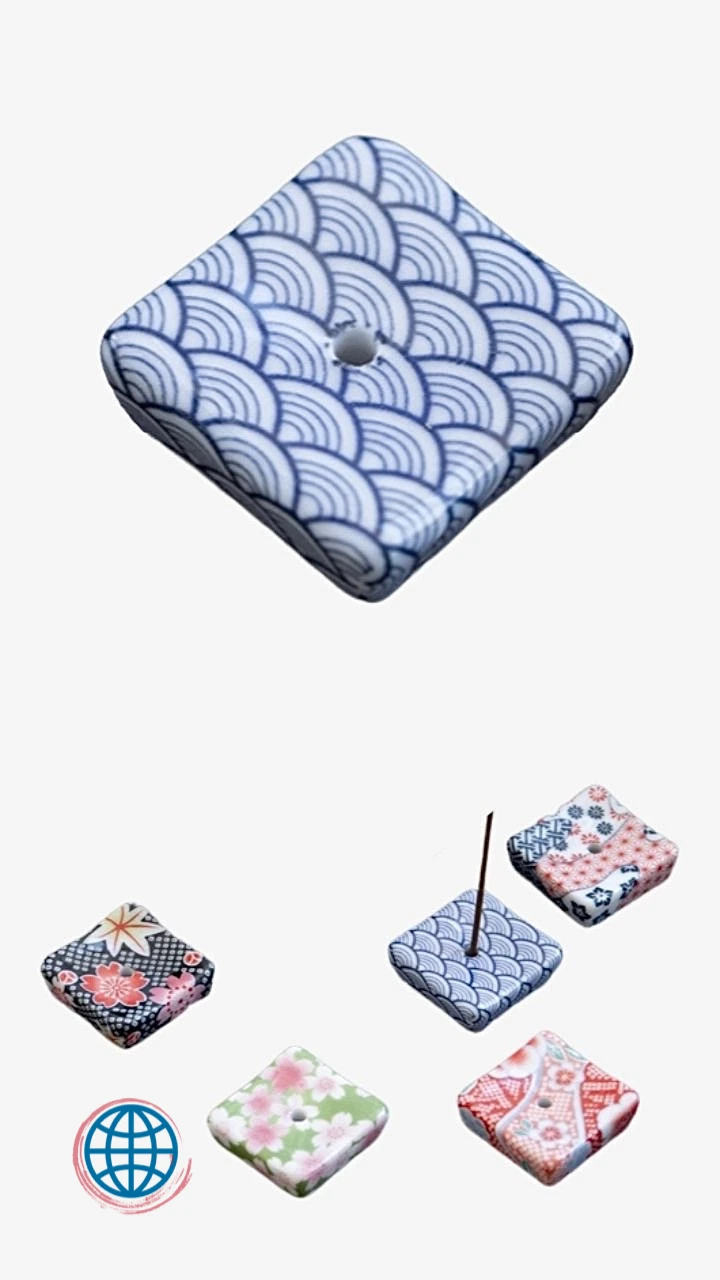 Ceramic Japanese Incense Stick Holder Square Sticks Retro Vintage Pattern Line Pattern Holders Japan Home Decoration Ornaments Burners Trending in The Wave, Baihua, Cherry Blossom, Chrysanthemum Black Blue Green Red White