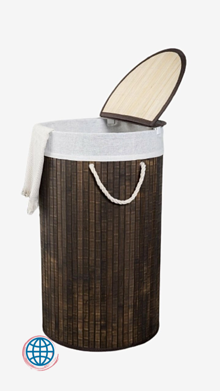 Round Bamboo Hamper Laundry Basket Folding Rounded Dirty Clothes Hampers Dark Brown Baskets Trending