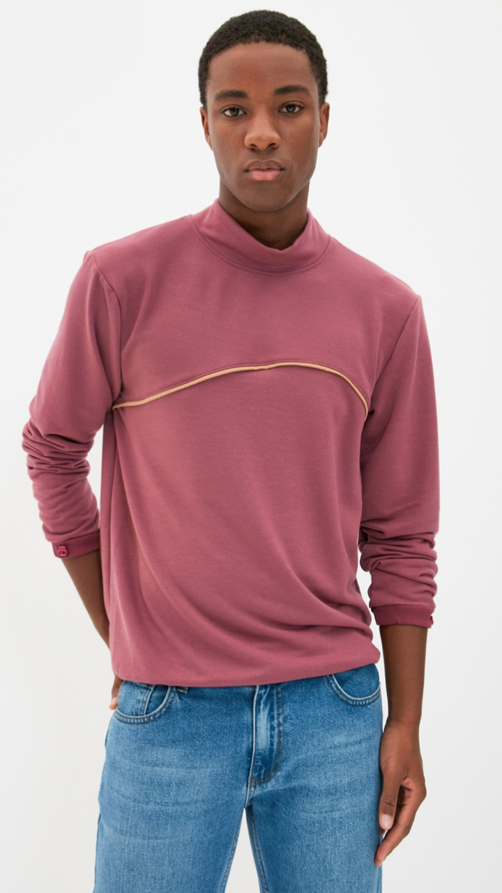 Mockneck Soft Wear Sweatshirt Men Stand Collar Long Sleeve Sweatshirts for Man Trending in Wine Red Black