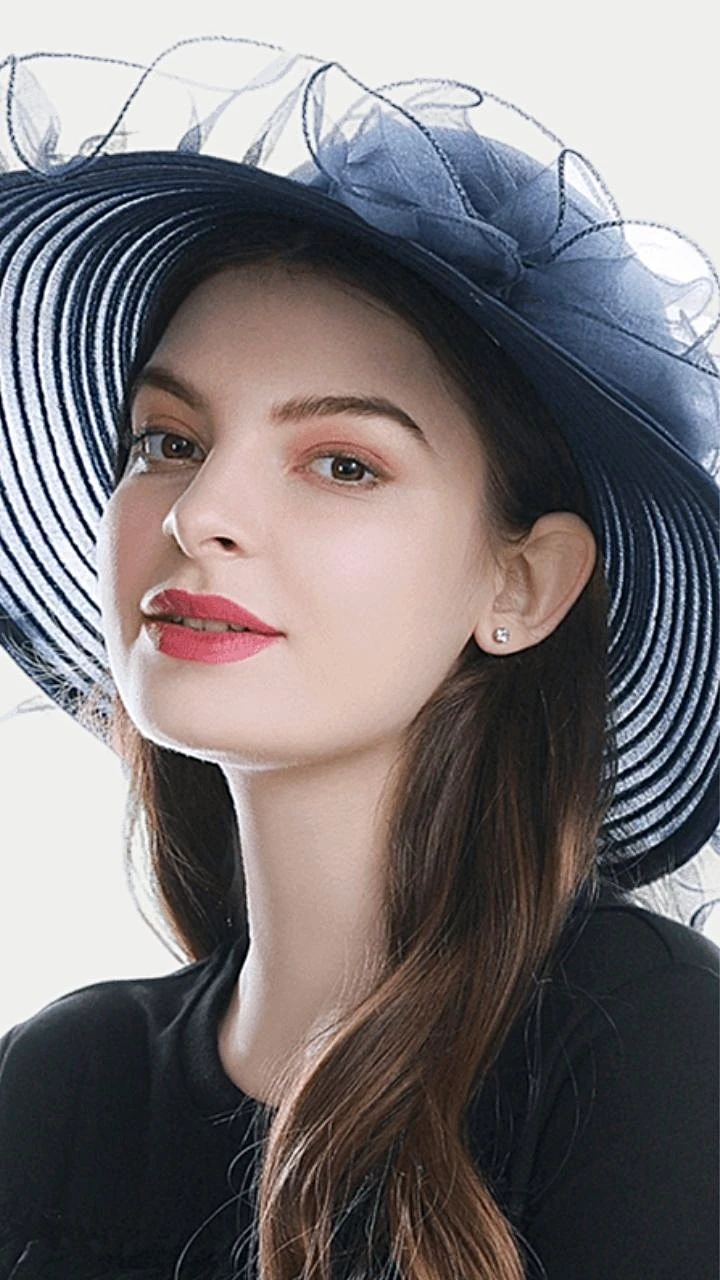 Wide Brim Derby Hat Womens Vintage Lady Fedoras Oraganza Floral Solid Lace Caps Kentucky Hats Women Wedding Tea Party Church Cap Woman Blue Fedoras Trending