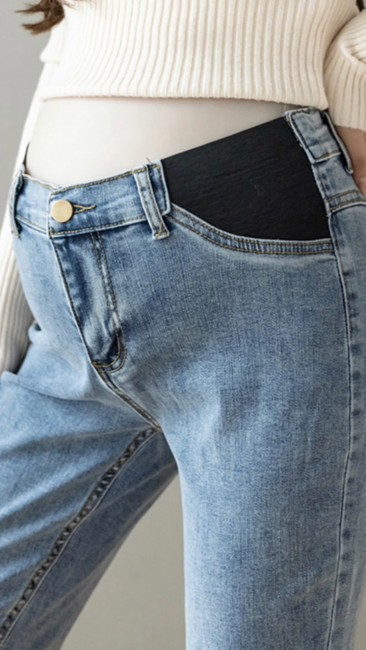 High Rise Straight Jeans Blue Denim Womens Maternity OL Elastic Waist belly Straight Pants Clothes for Pregnant Women Pregnancy Trending Woman Jean