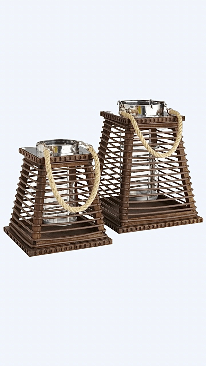 Rattan Rope Lantern Large Wood Candle Holders Glass WindProof Candlestick Candle Holder Lanterns Table Hotel Garden Courtyard Trending Outdoor Candle Holders