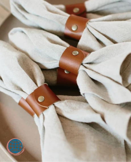 Japan Leather Napkin Ring Hotel Home tabletop Trending Japanese napkins brown buckle Rings