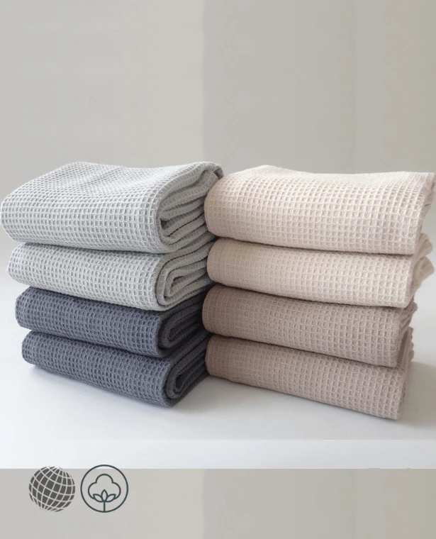 Waffle Cotton Napkin 4-Piece 42X63CM Japanese Table Napkins Kitchen Waffled Pattern Tea Towel Absorbent Dish Cleaning Towels Cocktail Trending Japan Table Napkins For Weddings in Dusk Blue, Cream Eggwash Brown Light Gray / Grey