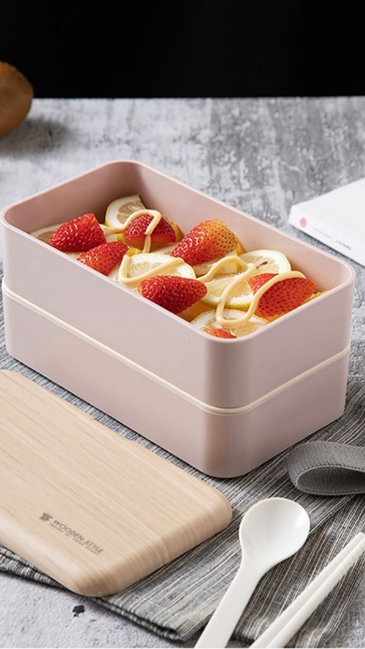 Microwaveable Bento Box 1200ml Double Layer Wooden Microwave Bento Box BPA Free Workers Student Japanese Portable Food Container Trending Japan lunchbox Boxes in Pink White