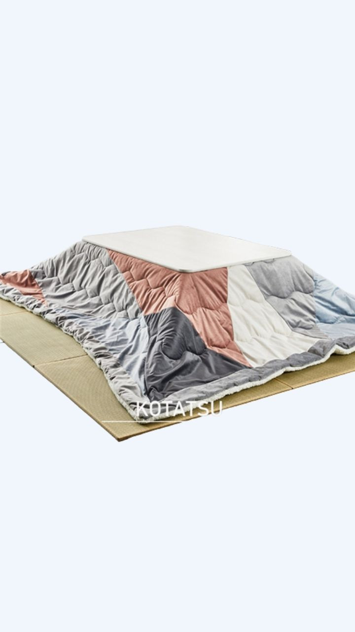 Patchwork Kotatsu Set 4-Piece (4pcs/set) Japanese  Rectangle Table Futon Heater Living Room Furniture Trending Japan Kotatsu Warmer Low Center Table 105cm