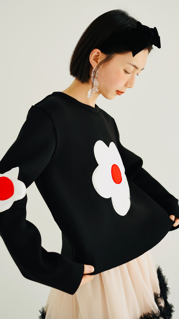 Boatneck Air-Layer Sweater Womens Japanese original regular fit  black short air layer flower black boatneck o-neck pullover thin female Trending Japan sweaters for Woman