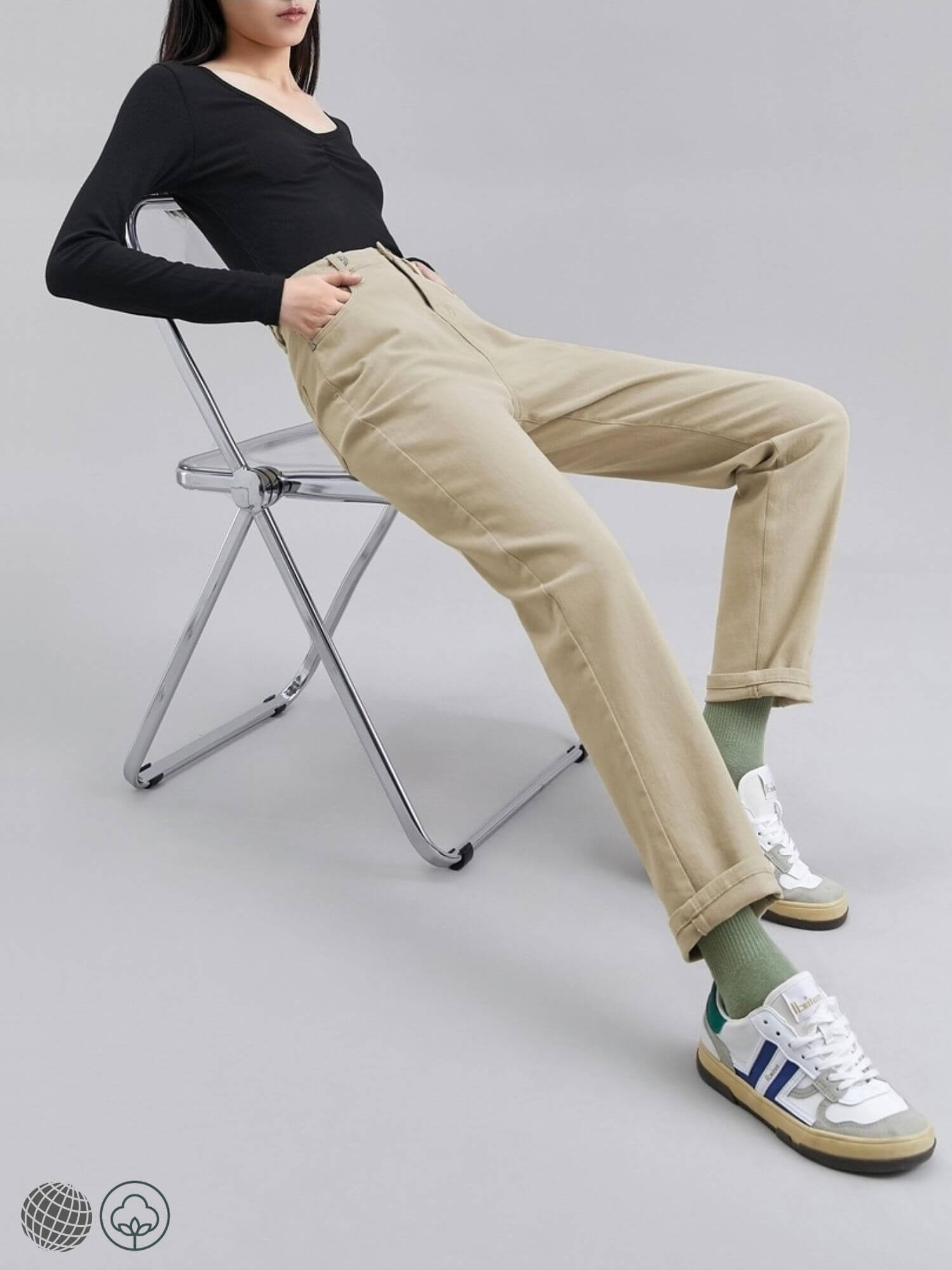Straight Cropped Skinny Mid Rise Jeans Women's Zipper Crop Trousers Solid Apricot Color Casual Chic Trending Long Pants For Woman