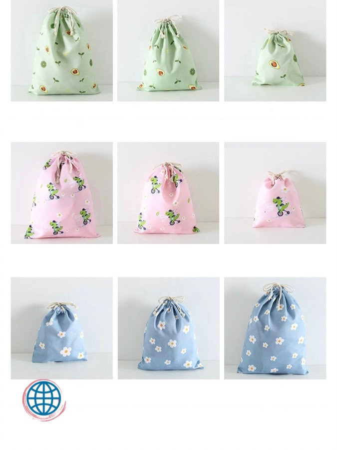 Sakura Drawstring Pouch Japanese Gifting Accessories Floral Cherry Blossom Cotton Packaging Gift Bag Flower Printed Jewelry Christmas Bags Getaway Vacation Holiday Travel Trending Japan Storage Pouches Gifts in Blue Green Pink