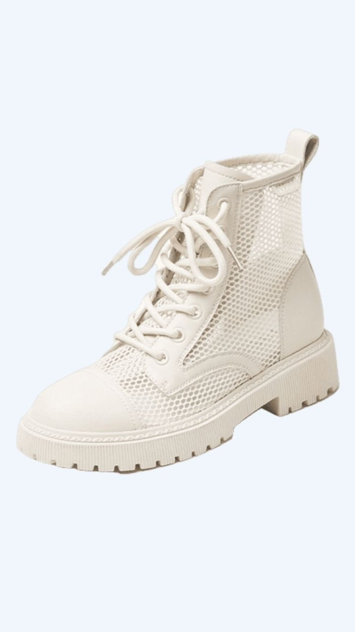 Mesh Doc Martin Boots Women's Hollow Fashion Breathable Leisure Cool Beige Thick Soled Board Trending Boots For Female Woman