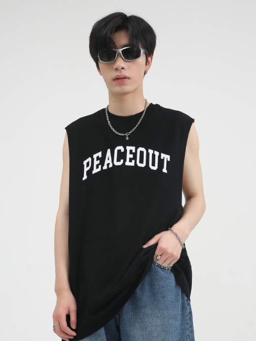 Sleeveless Sports Top Men's Wear Peace Out Crewneck O-Neck Tee Loose PEACEOUT Letter Printed Vests  Streetwear T-shirt Tank Tops Activewear Clothing Gym Fit Sport Trending T-Shirts Tees For Man in Black White