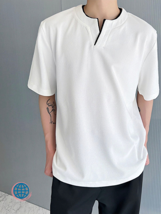 Mandarin Collar Short-Sleeve T-Shirt  Short Sleeve Breathable Top Casual Tee Loose All-match Streetwear T-shirtS Tops For Male Men Clothing Trending in White