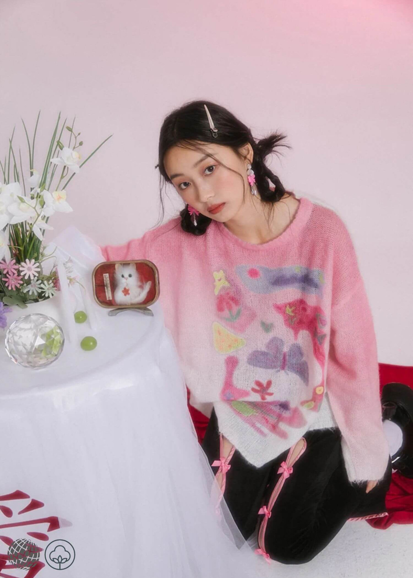 Crewneck Knit Sweater Women’s Japanese Glam Y2K Sweet Pink Girls Butterfly Print Knitted Oversized O-Neck Pullover Japan Sweaters Gradient Women Designer Trending Kawaii Clothes for Woman